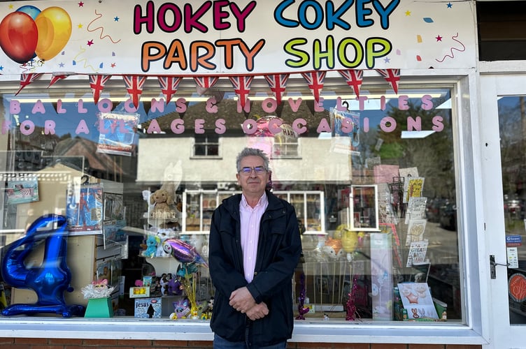Timothy Johnson outside the Hokey Cokey Party Shop on Wey Hill. Credit: Georgia Hase
