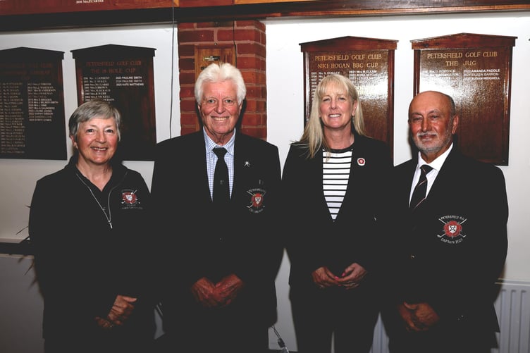 LEFT TO RIGHT: Ladies’ captain Sandra Johnstone, Terry Roach, Lesley Eaton and club captain Albie Zarb-Cousin (Photo: Stuart Shurman)
