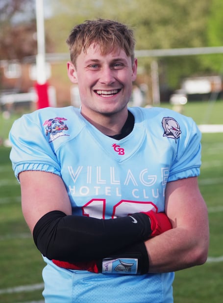 Cole McFarlane scored two touchdowns for Rushmoor Knights against Wembley Stallions (Photo: Mark Sandom)