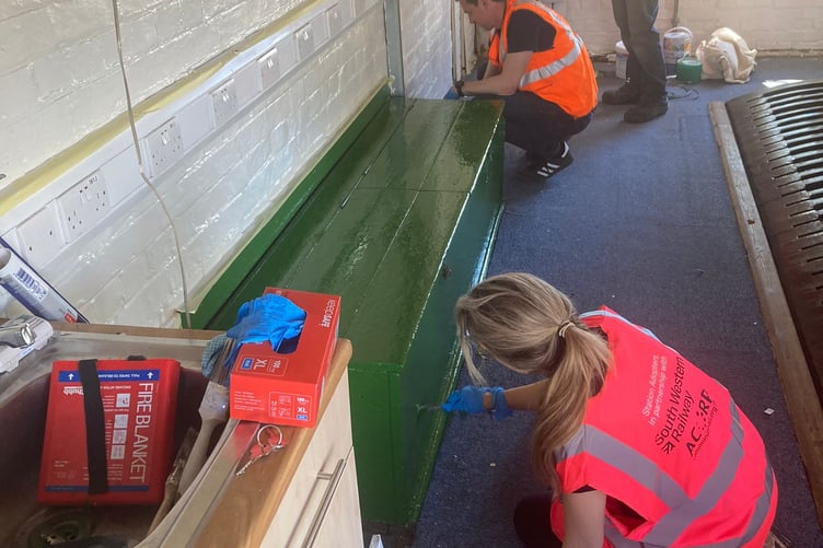 Volunteers working to transform Haslemere Signal Box.