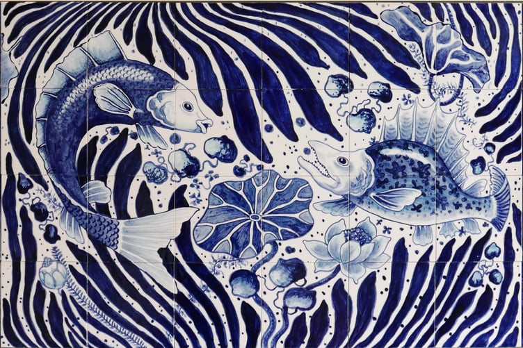 Japanese Blue Fish, a ceramic work by Jonathan Waights.