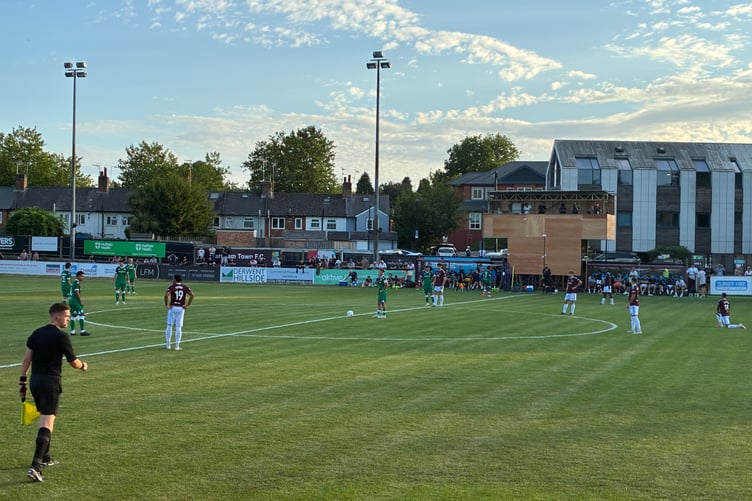 Action from Farnham Town's pre-season friendly against Yeovil Town