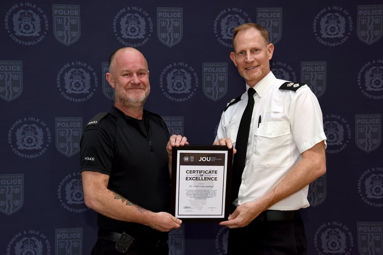 Hampshire Police Constable Colin Jackson received his award from Chief Superintendent Simon Dodds