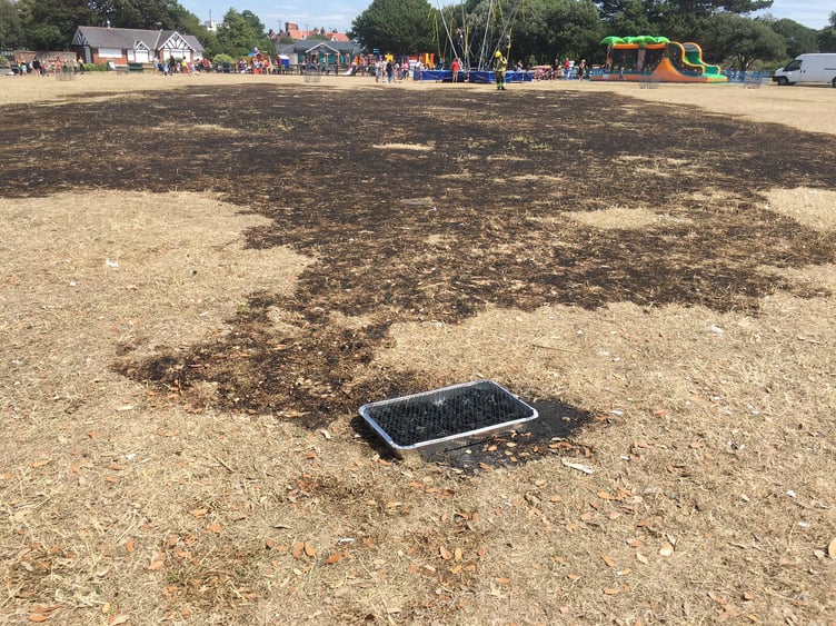 The aftermath of a disposable barbecue fire in Hampshire.