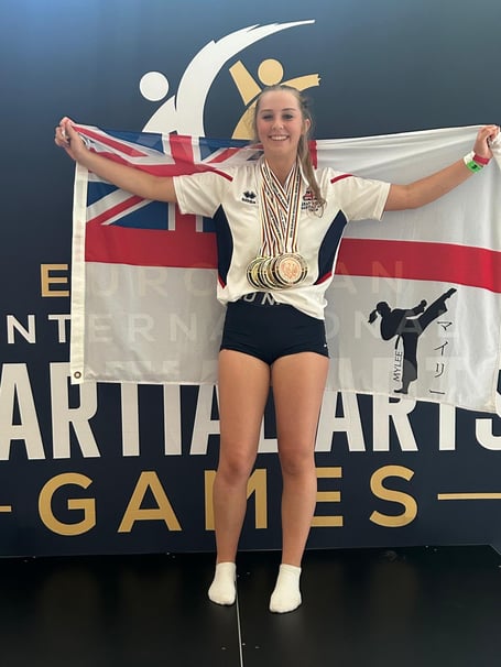 Bordon martial artist Mylee Hedges won 11 titles at the European International Martial Arts Games