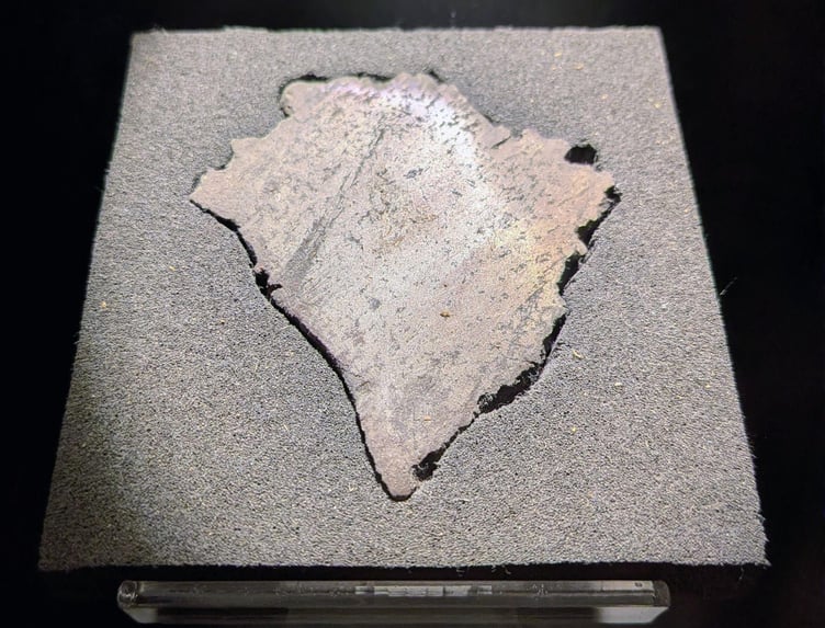 A fragment of the Estherville meteor on display in Haslemere Museum.